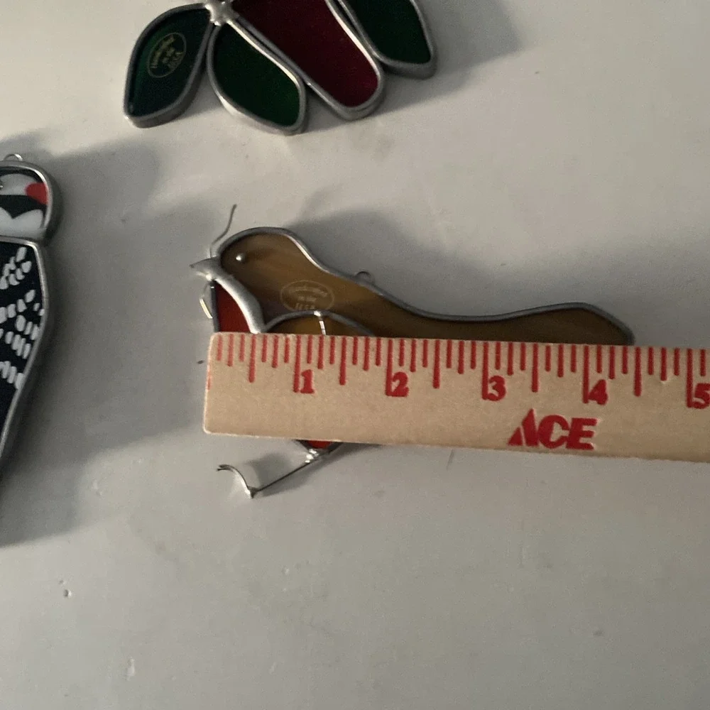 Lot of 3 Stained Glass Handcrafted Birds Cardinal Woodpecker Robin Suncatchers